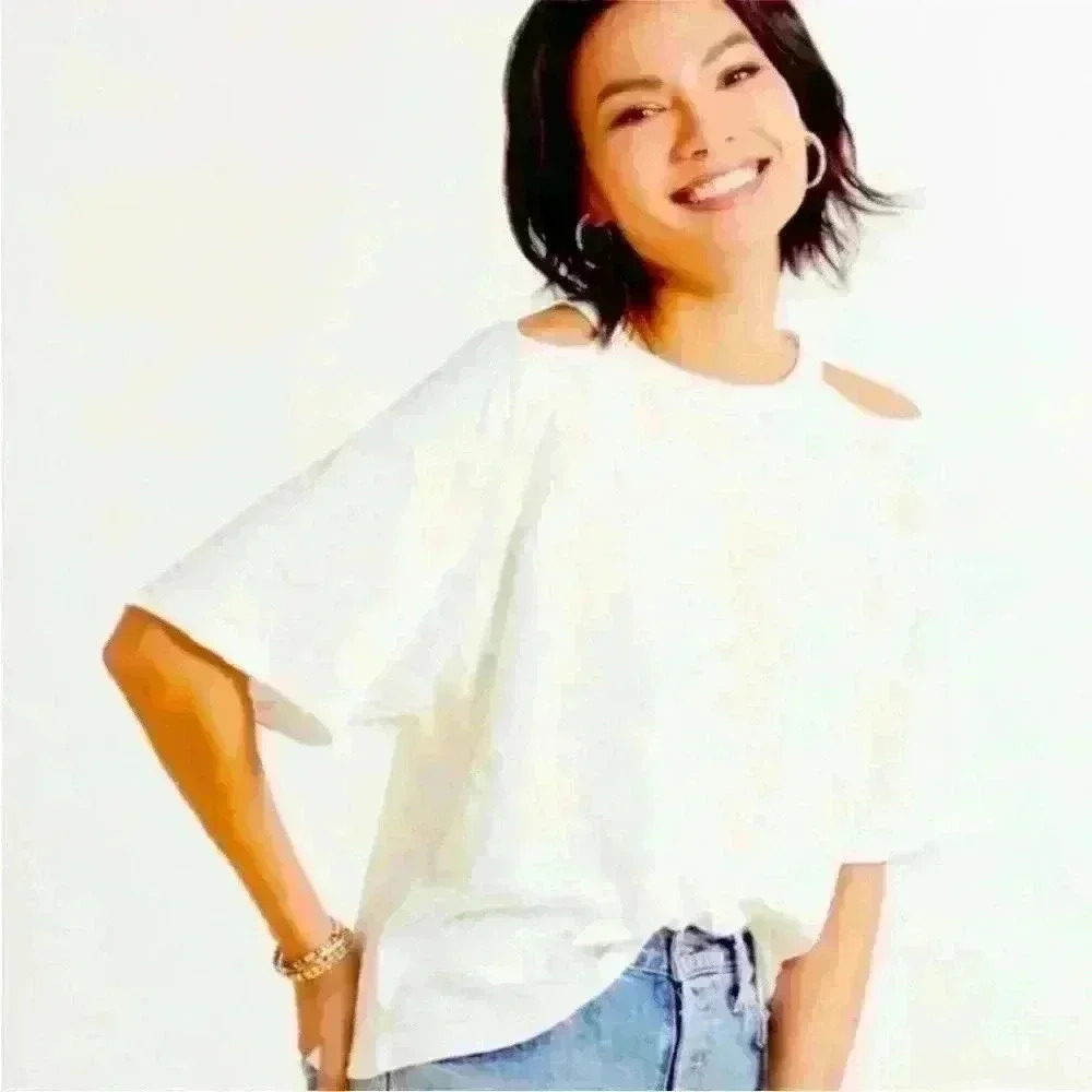 LNA Clothing White Kamala Cut Out Tee, Womens Size Small